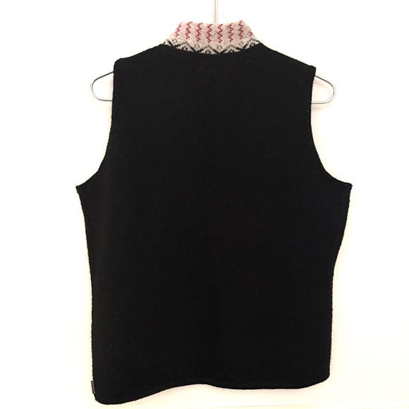 WOOLRICH Wool Vest Womens Large Black Fair Isle Zip Sweater, black, red and gray - Picture 2 of 5